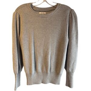 Nine West Womens Light Grey Puff Shoulder Textured Knit Crewneck Sweater